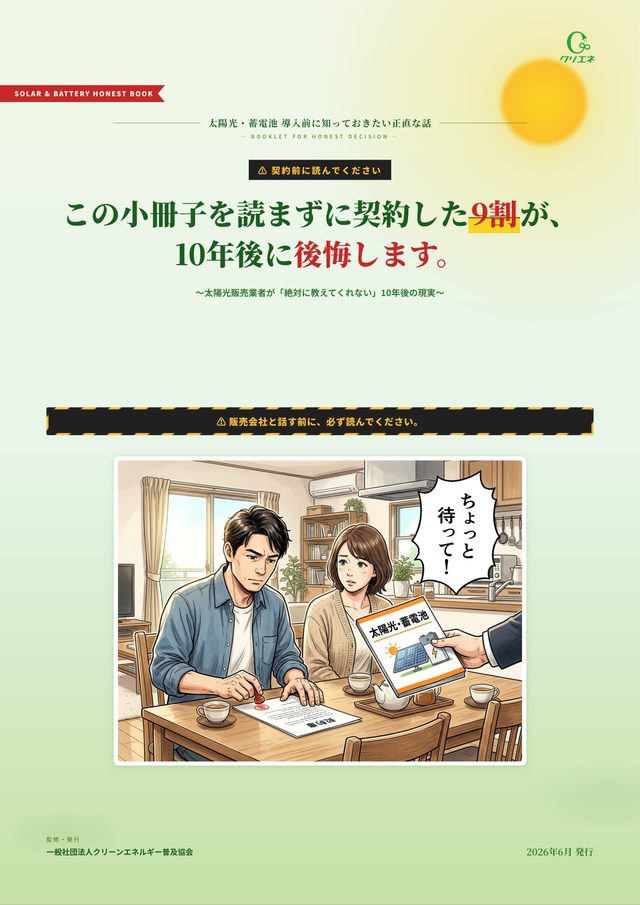 小冊子『太陽光・蓄電池 導入前に知っておきたい正直な話』表紙